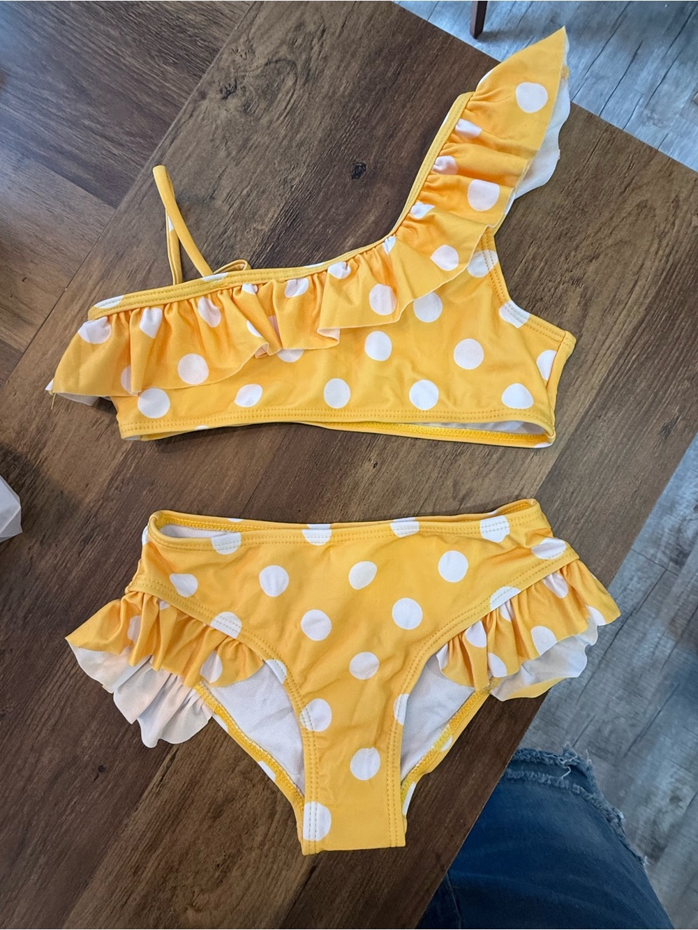 Source Unknown Yellow and White Polka Dot Ruffle Kids Bikini